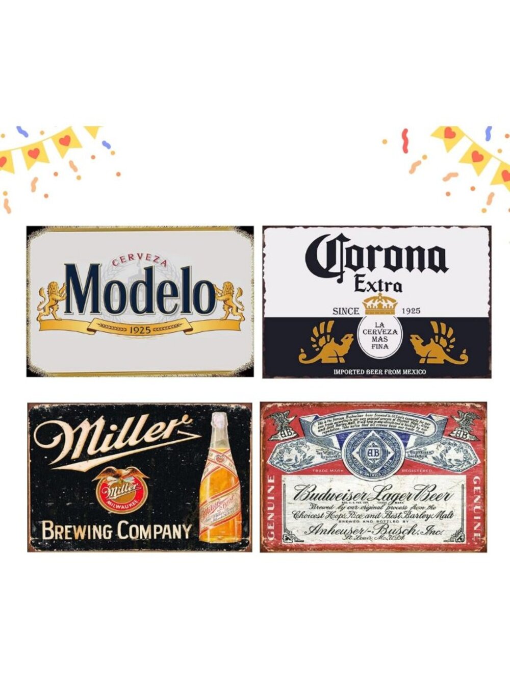Vintage Metal Beer Signs Set - 4 Retro 8x12 Inch Decor for Bar, Garage & Home